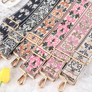 5cm Jacquard Wide Strap, Purse Straps, Adjustable Crossbody Bag Straps, Replaceable Shoulder Straps, Handbag Starp, Embroidered Floral Strap