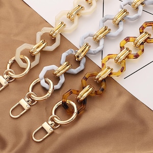 Vintage Hexagon Acrylic Purse Chain, Thick Resin Chain, Metal Shoulder Handbag Strap, Replacement Handle Chain, Crossbody Chain Strap
