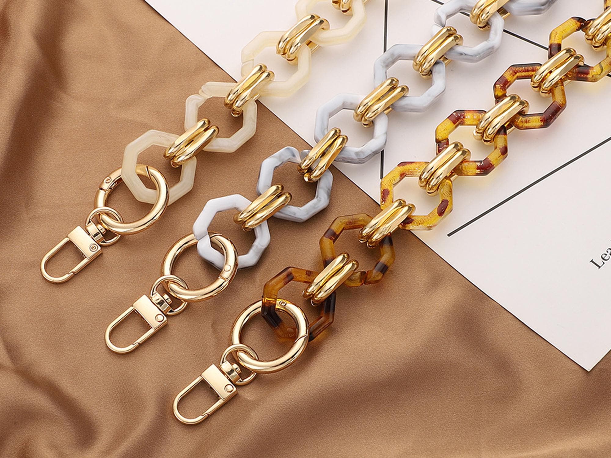 Vintage Hexagon Acrylic Purse Chain, Thick Resin Chain, Metal Shoulder Handbag Strap, Replacement Handle Chain, Crossbody Chain Strap
