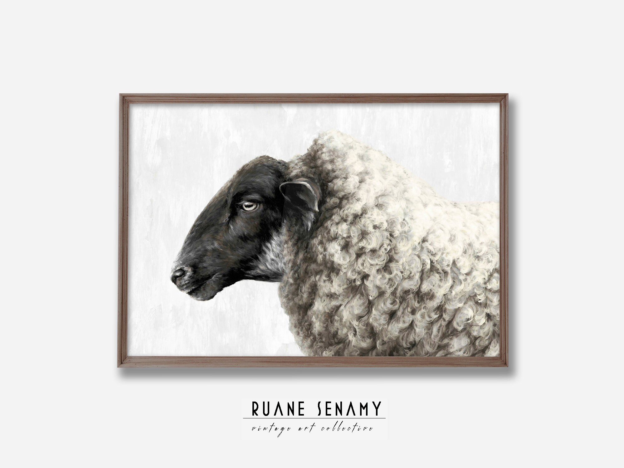 Rustic Sheep Drawing Painting | Farm Animal Print | Neutral Vintage Art ...