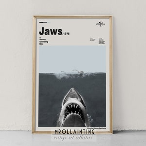 Jaws Rustic Movie Poster, Retro Movie Poster, Minimalist Art Print, Retro Modern, Vintage Poster, Midcentury Art, Wall Art, Gifts for him