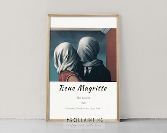 The Lovers, 1928 de René Magritte, Impresión Giclée, Arte contemporáneo El hijo del hombre, Póster de arte de pared abstracto moderno, Decoración del hogar de lienzo enrollado