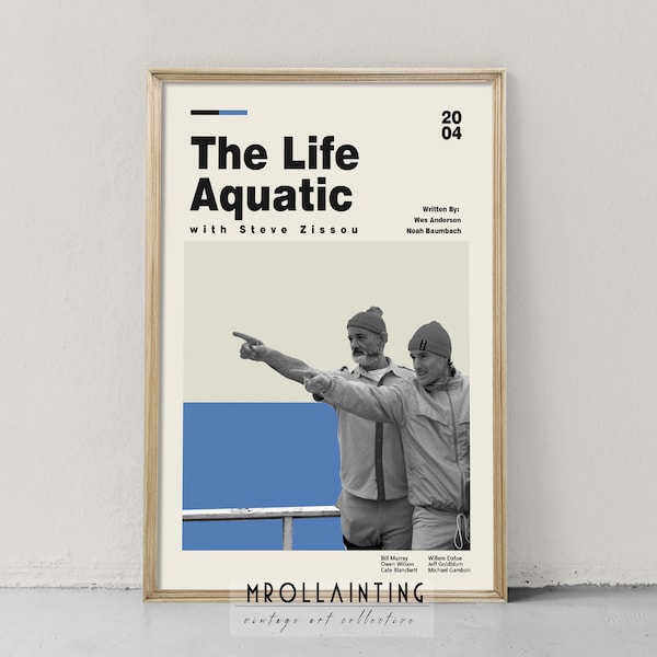 The Life Aquatic with Steve Zissou Art - Retro Movie Film Poster, Midcentury Modern Art Print A1 A2 A3 A4 A5 Minimal Movie Art Home Decor