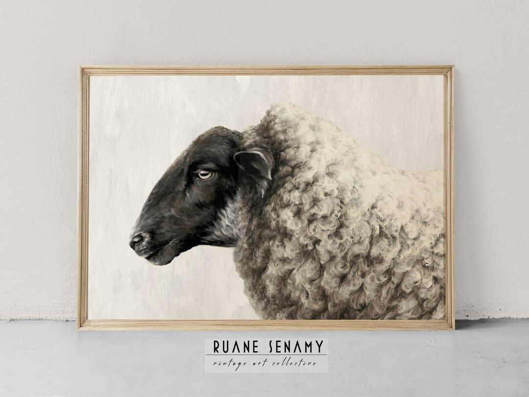 Rustic Sheep Drawing Painting | Farm Animal Print | Neutral Vintage Art ...