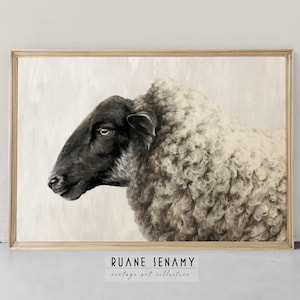Rustic Sheep Drawing Painting | Farm Animal Print | Neutral Vintage Art Print | Retro Sheep Poster Wall Decoration