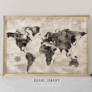 Peinture classique de carte du monde | carte vintage du monde impression | Impression artistique de la carte | Décoration de classe antique | Poster éducatif | Impression de carte