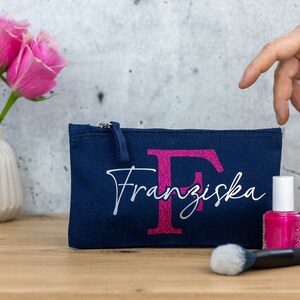 Schminktasche personalisiert mit Name/ Kosmetiktasche Geschenk für Freundin/ Geburtstagsgeschenk Mädchen/ Make-Up Tasche/Stofftasche Glitzer