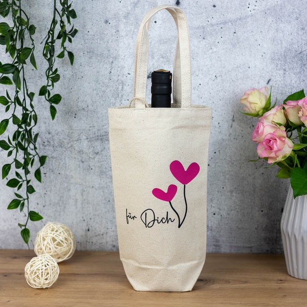 Flaschentasche als Geschenk / personalisiert Geschenktasche / Geschenkbeutel aus Baumwolle / Flaschenbeutel / Weintasche für Freund Freundin