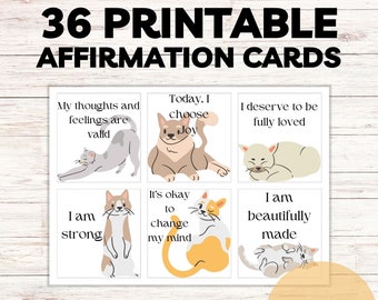 36 Printable Cat Lover Affirmation Cards, Daily Affirmations, Cat Affirmation Cards, Cute Affirmation Cards