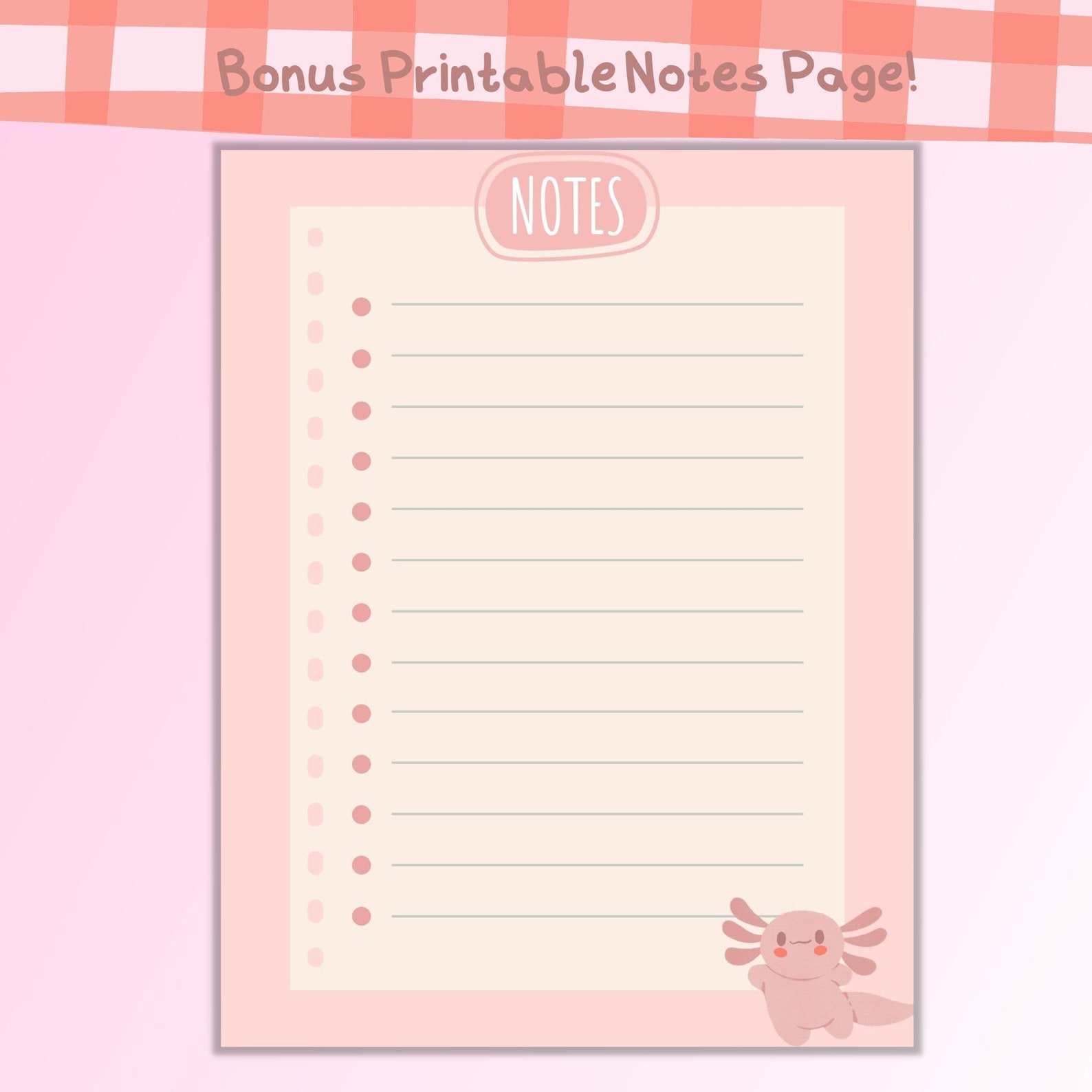 Pink Axolotl Kawaii Printable Memo Pads, Digital Download Memo Pads ...