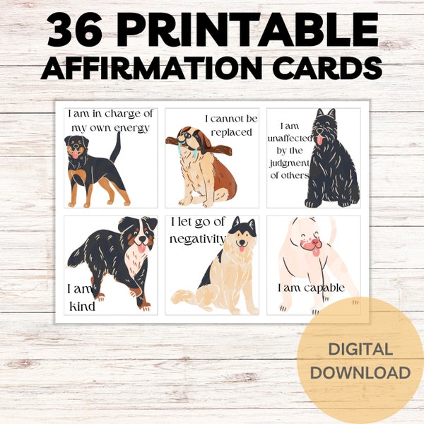 36 Printable Dog Lover Affirmation Cards, Daily Affirmations, Dog Affirmation Cards, Cute Affirmation Cards