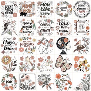 Paquete de archivos SVG retro para el Día de la Madre / 25 diseños / Archivos PNG y DXF para mamá / Cricut Silhouette / SVG de Mamá Oso / Sublimación / Imágenes prediseñadas de mamá de los años 70