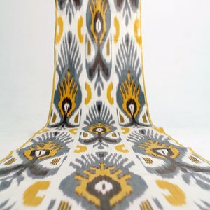 Yellow and Grey Cotton Ikat Fabric - Eco Friendly Ikat Pattern Fabric, Upholstery Ikat Material By The Yard, Bohemian Upholstery Textile