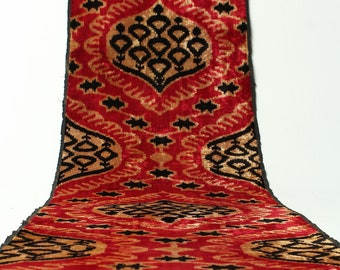 Silk Velvet Ikat Fabric - Hand-Woven Natural Uzbek Ikat Fabric by the Yard (Bahmal Silk Ikat)