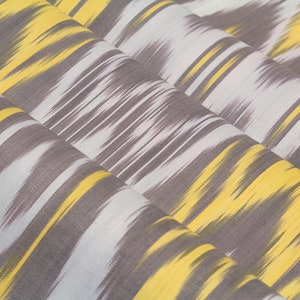 Yellow and Grey Cotton Ikat Fabric - Handmade Uzbekistan Fabric, Ikat Pattern Fabric, Ikat Cotton Material, Abstract Boho Upholstery Textile