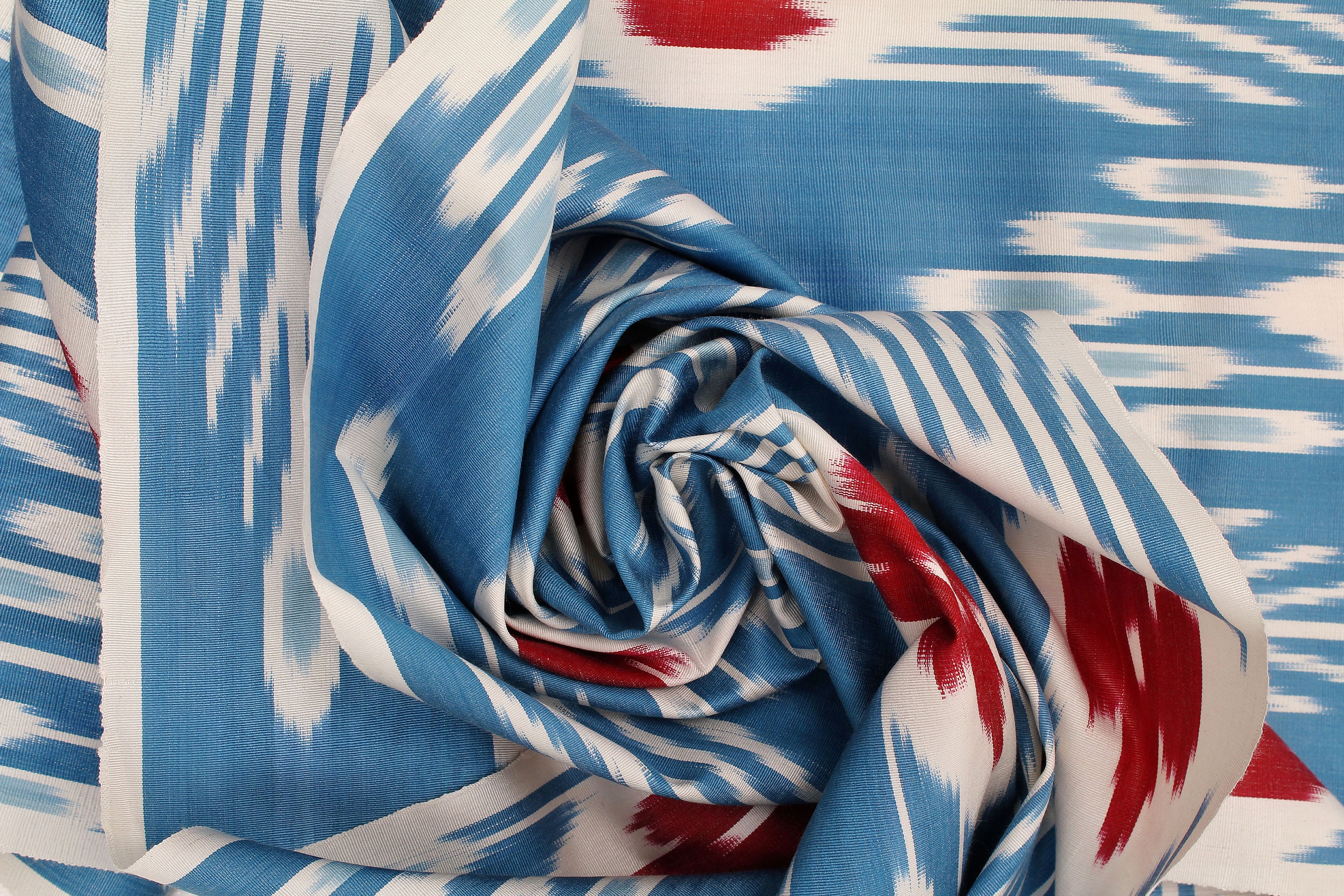 Blue and Red Silk Ikat Fabric - Uzbek Fashion and Apparel Material by ...