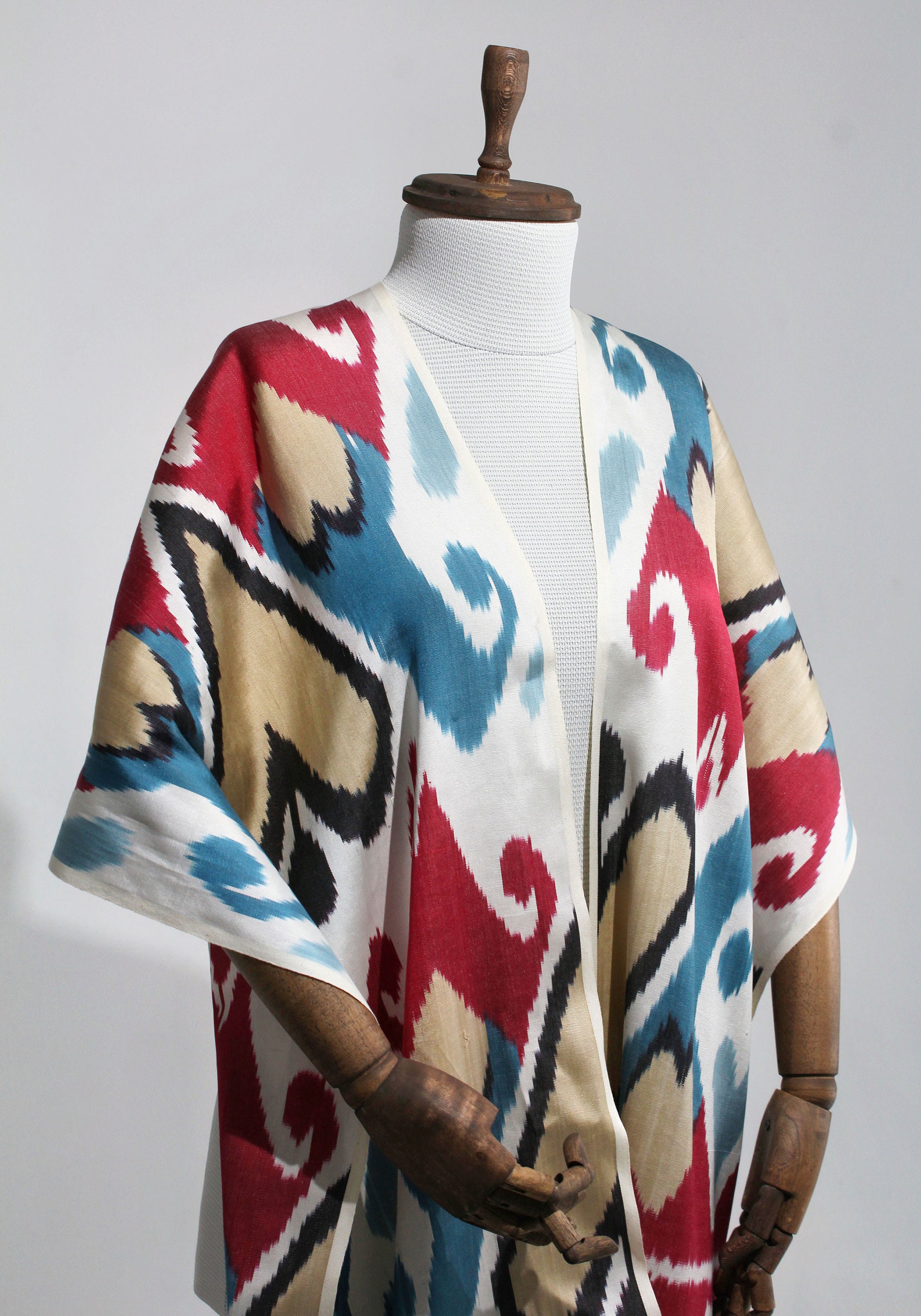 Red and Blue Silk Ikat Fabric - Handmade Ikat Upholstery Fabric, Ikat ...