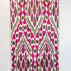 Handwoven Uzbek Silk Ikat Fabric - Pink, Green and Ivory Boho Textile By The Metre, Designer Upholstery and Home Decor Material image 10