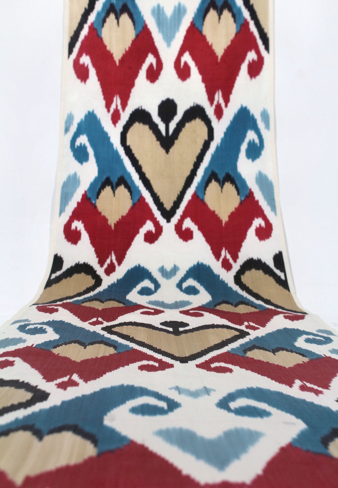 Red and Blue Silk Ikat Fabric - Handmade Ikat Upholstery Fabric, Ikat ...