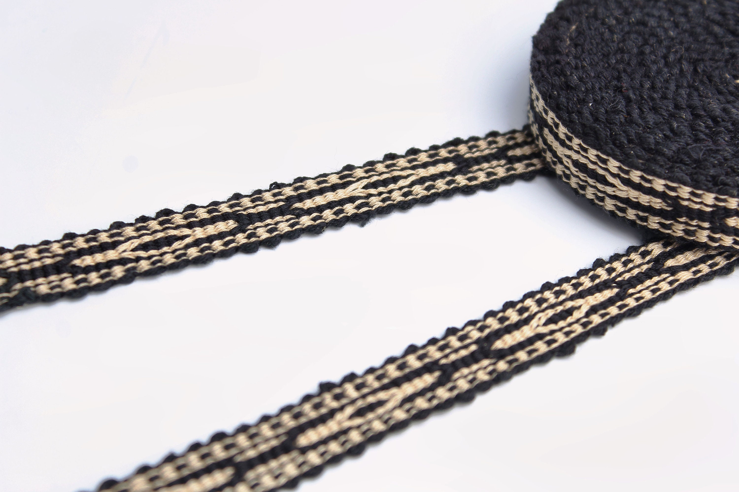 Hand-Woven Uzbek Trim from Natural Cotton - Border Crafting Ribbon & Trimming, Decorative Sewing Fabric by the Yard