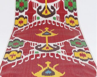 Handwoven Red Silk Ikat Fabric - Boho Abstract Upholstery and Fashion Material By The Metre