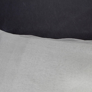 May include: A close-up of a white, sheer fabric with a delicate texture. The fabric is draped, creating soft folds and a subtle, undulating edge. The background is a dark, solid color.