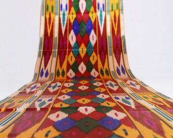 Multicolor Silk Ikat Fabric by the Metre - Original Uzbek Satin Weave Textile, Boho Upholstery, Fashion and Dressmaking Material