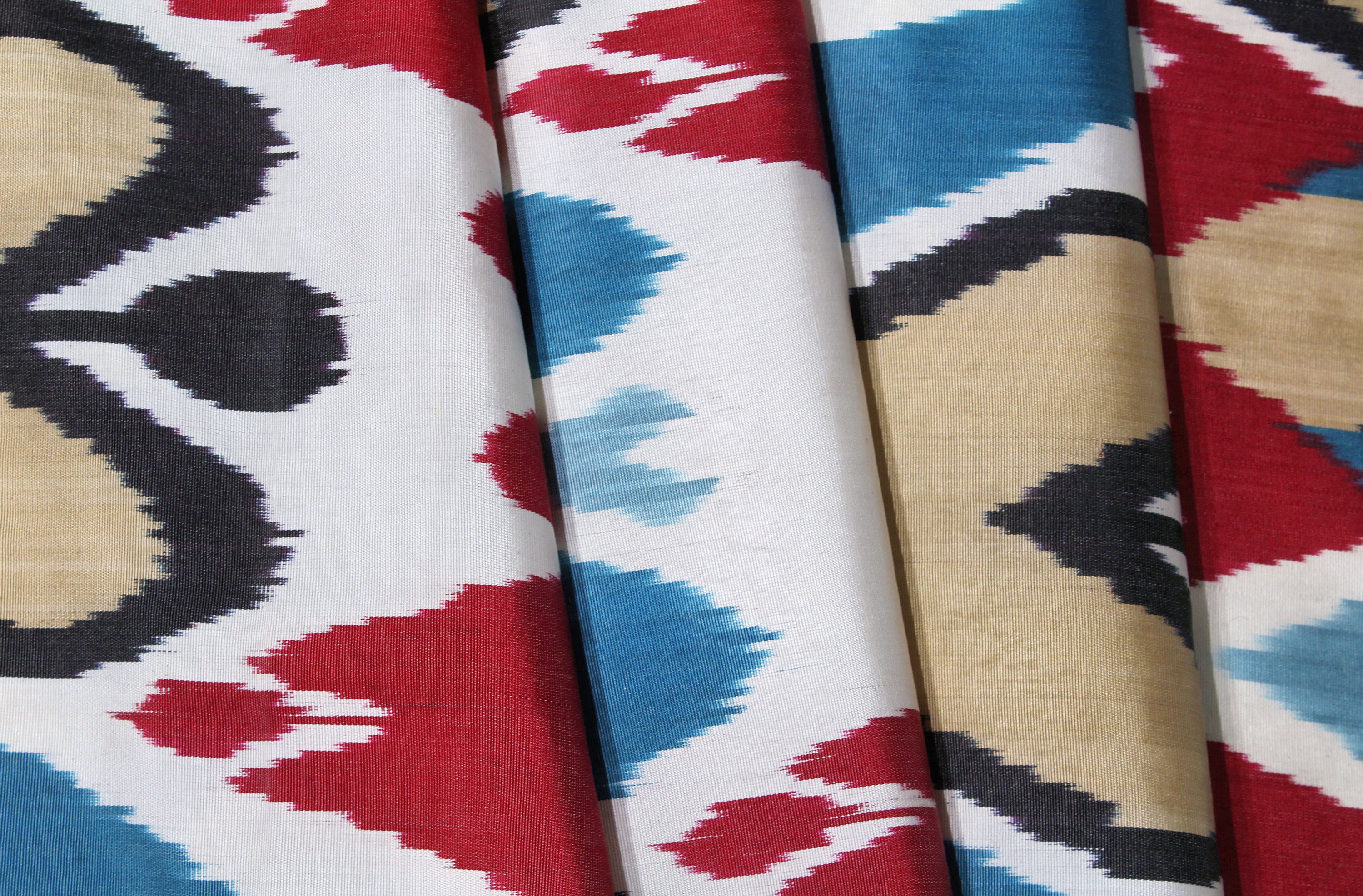 Red and Blue Silk Ikat Fabric - Handmade Ikat Upholstery Fabric, Ikat ...