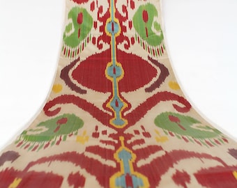 Red and Green Silk Ikat Fabric - Uzbek Ikat Fabric Pattern, Ikat Cloth, Upholstery Ikat Material, Ikat Silk Textile, Ikat Upholstery Fabric