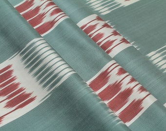 Teal Silk Ikat Fabric - Boho Upholstery Material by Metre, Textile for Furnishing, Quilting