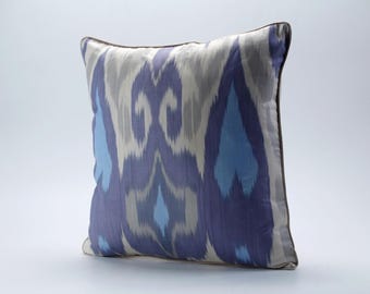 Boho Cotton Ikat Pillow Cover - Uzbek Accent Pillow for Sofa and Home Decor, Original Decorative Throw Cushion for Living Room