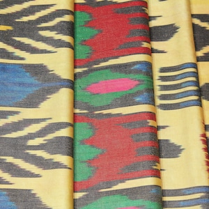 Yellow Silk Ikat Fabric - Hand Dyed Ikat Upholstery Textile, Ikat Fabric Pattern, Uzbek Silk Fabric, Boho Ikat Material