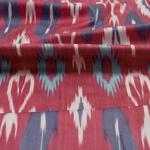 Red and Purple Cotton Ikat Fabric - Modern Ikat Material, Fabric Ikat Pattern, Uzbek Ikat Textile By The Yard, Bohemian Upholstery Fabric