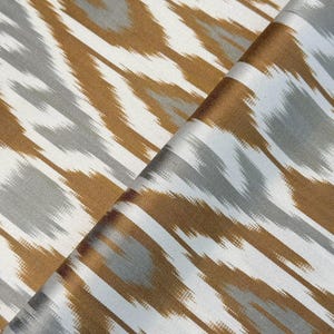 Gold and Beige Bamboo Ikat Fabric by the Metre - Handmade Material for Fashion and Sewing, Boho Textile for Upholstery, Drapery, Quilting