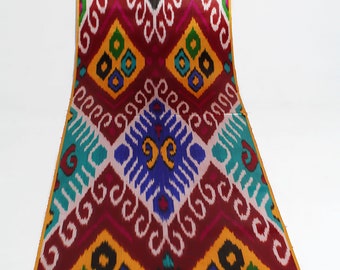 Handwoven Silk Ikat Fabric by the Metre - Multicolor Diamond Design Boho Material, Designer Textile for Upholstery, Furnishing, Tapestry