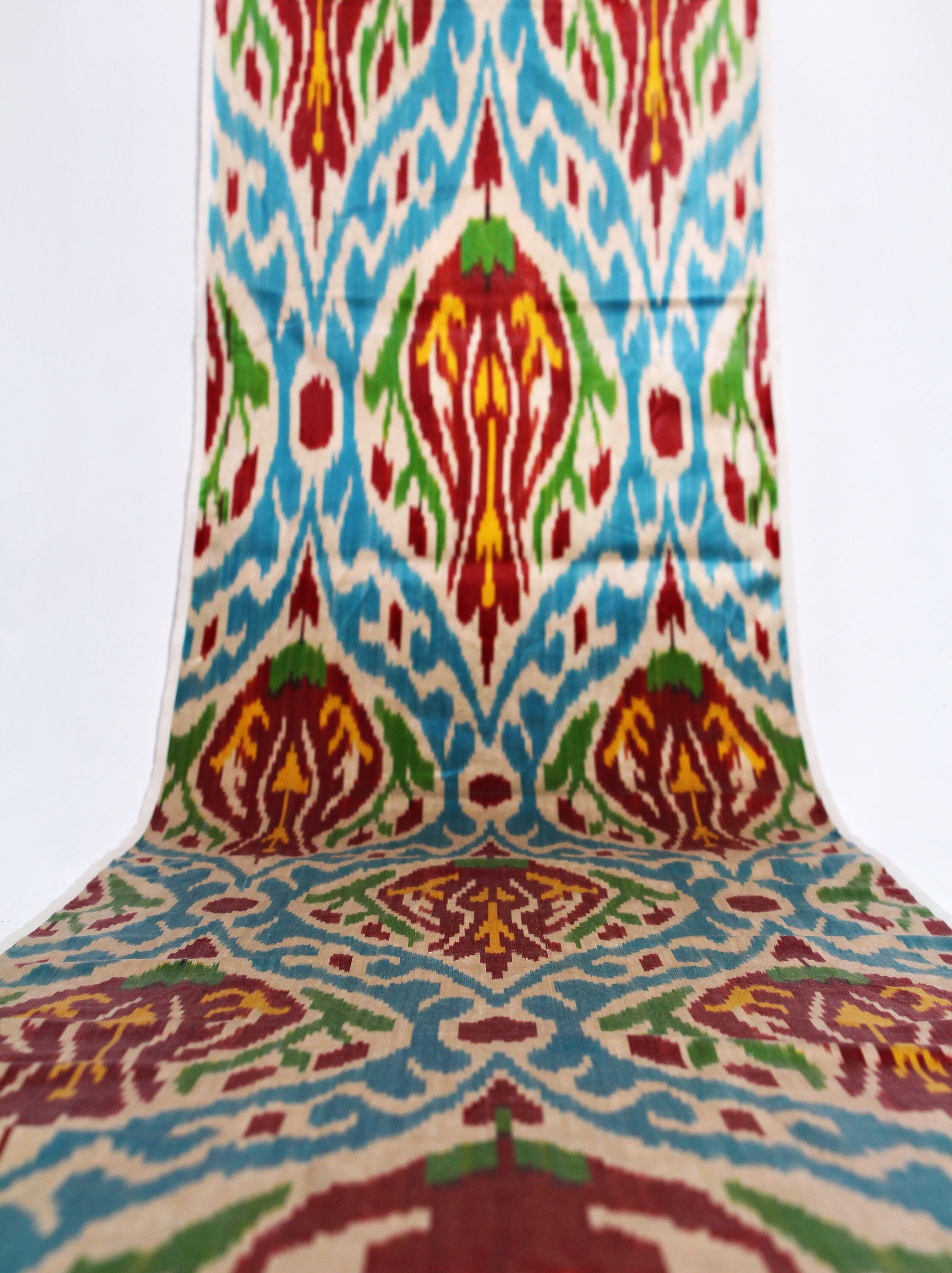 Teal and Red Silk Ikat Fabric - Sustainable Ikat Upholstery Fabric, Upholstery Fabric Ikat, Ikat Material By The Yard, Uzbek Boho Fabrics