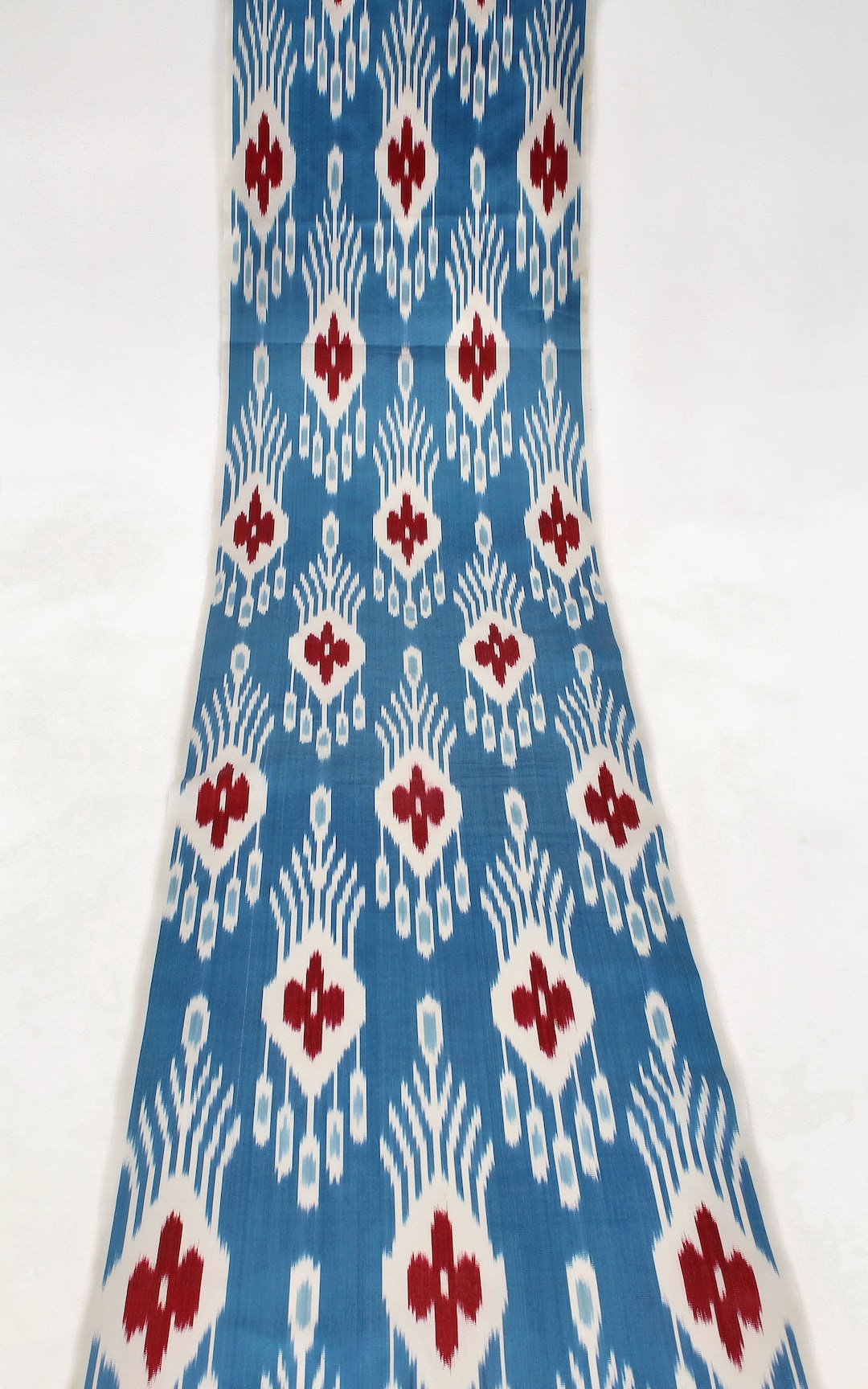Blue and Red Silk Ikat Fabric - Uzbek Fashion and Apparel Material by ...