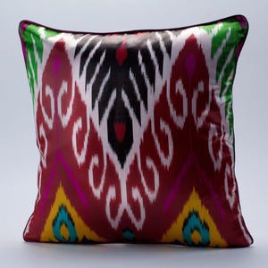Colorful Silk Ikat Cushion - Hand-Woven Ikat Pillow Cover, Ikat Toss Pillow, Uzbekistan Ikat Pillow, Boho Chic Pillow, Decorative Pillow Set