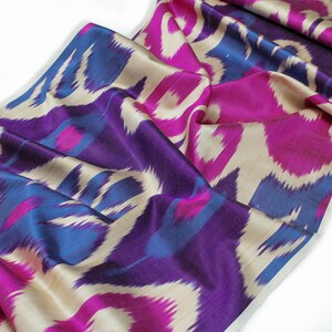 Burnt Orange & Royal Purple Silk Ikat Fabric