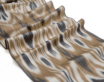 Brown and Black Cotton Ikat Fabric - Authentic Ikat Textile, Upholstery Fabric Ikat, Abstract Boho Ikat Pattern Material, Uzbek Ikat Textile