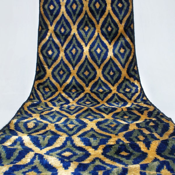 Silk Velvet Ikat Fabric Pink and Green main image 1