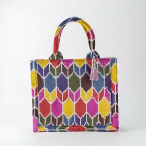 Multicolor Buchara Samt Ikat Einkaufstasche - Hochwertige Ikat Handtasche, Boho Chic Schultertasche, Luxus usbekische Damentasche, Seide Ikat Geldbörse