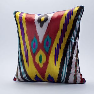 Multi Color Silk Ikat Cushion - Ethical Ikat Cushion Cover, Throw Pillow Ikat, Ikat Pillow Case, Boho Accent Pillows, Decorative Pillow Case
