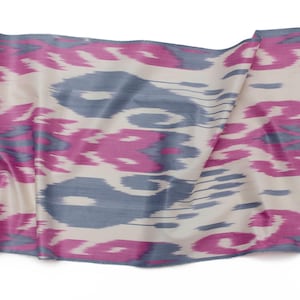 Pink and Blue Cotton Ikat Fabric - Hand-Woven Ikat Pure Cotton Textile, Uzbekistan Ikat Material by the Yard, Ikat Upholstery, Boho Fabrics