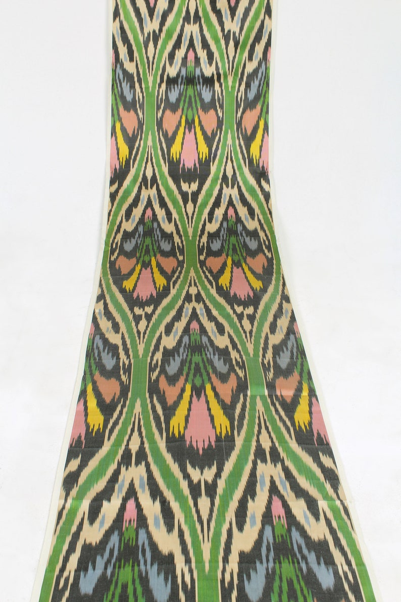 Green and Pink Silk Ikat Fabric Handmade Ikat Fabric Upholstery