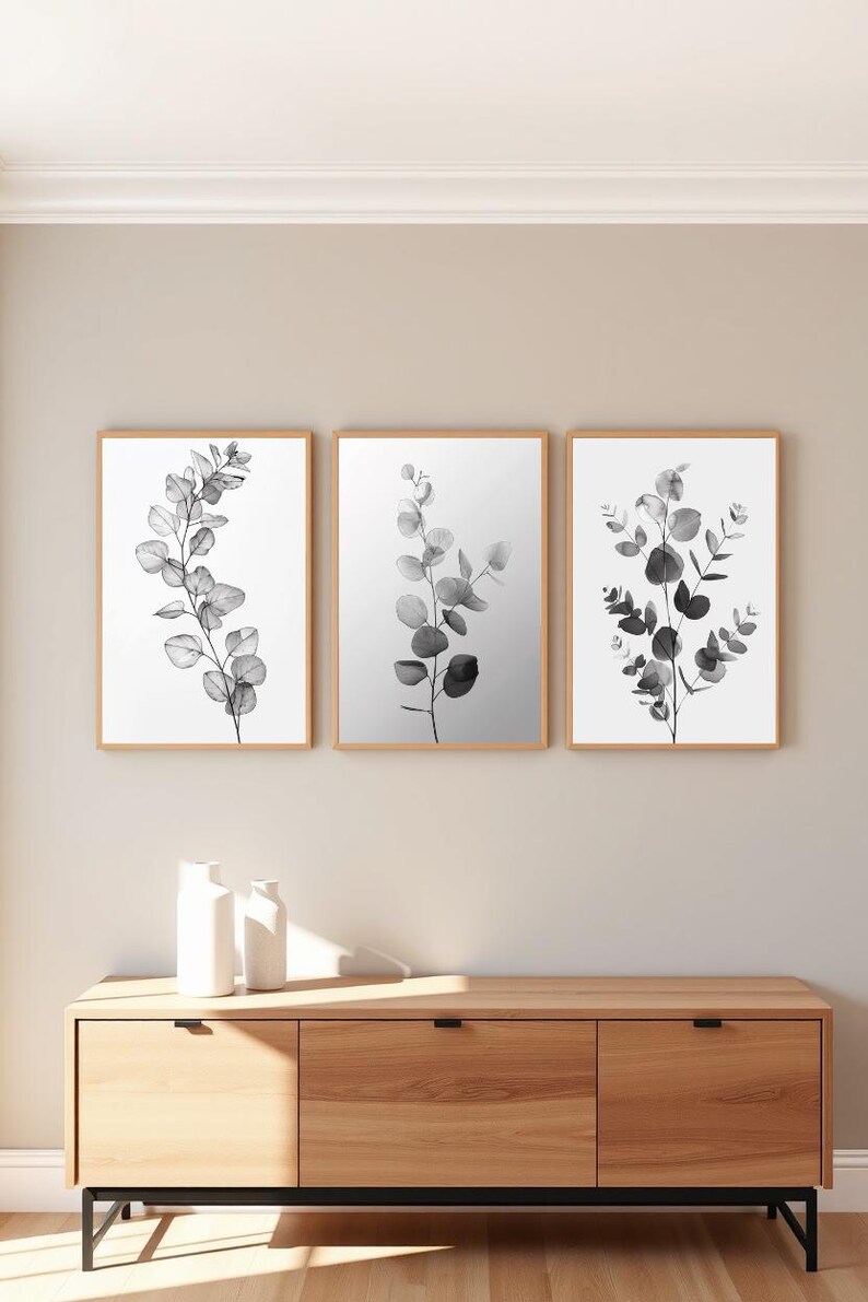 Set of 3 Black and White Digital Posters - Minimalist Botanical Art ...