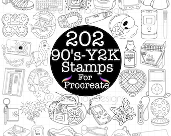 Y2K Procreate Stamps: 90's Nostalgia Digital Brushes (202)