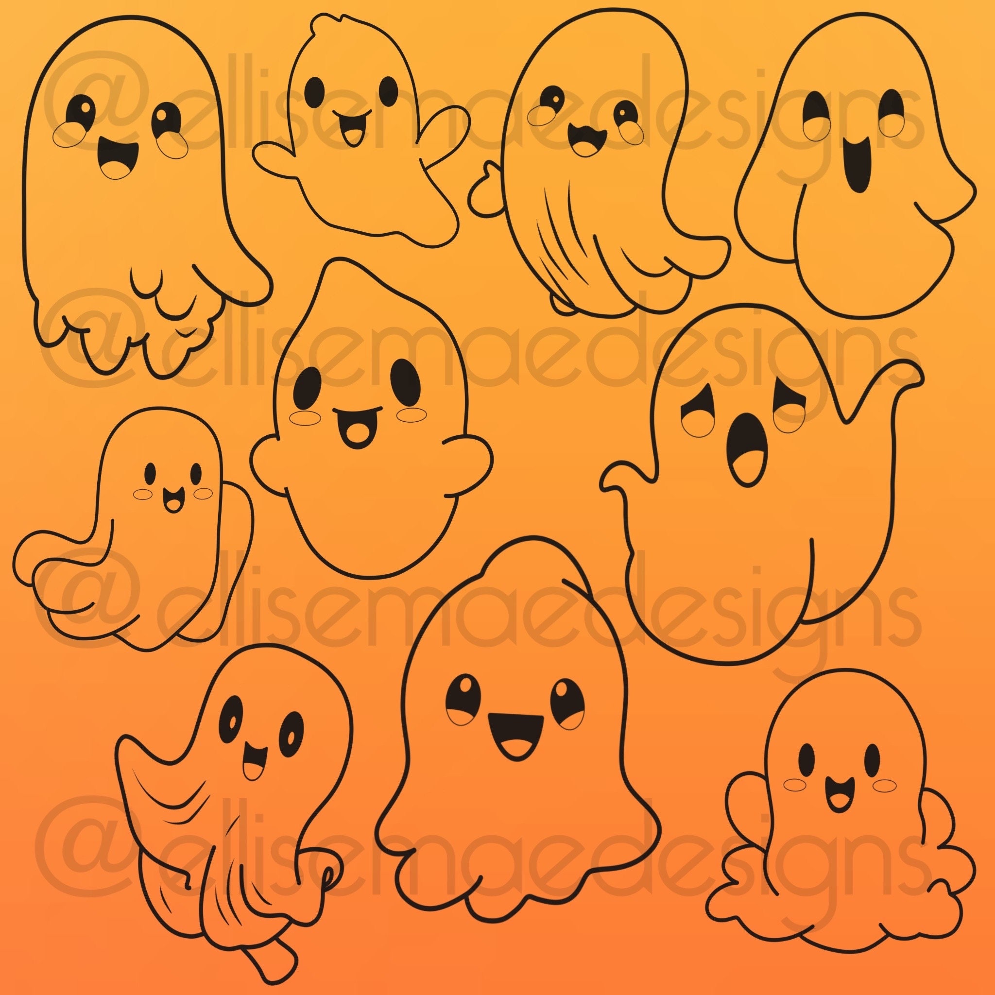 Kawaii Ghost Procreate Stamps • 80 Brush Set + Color Palette (digital ...
