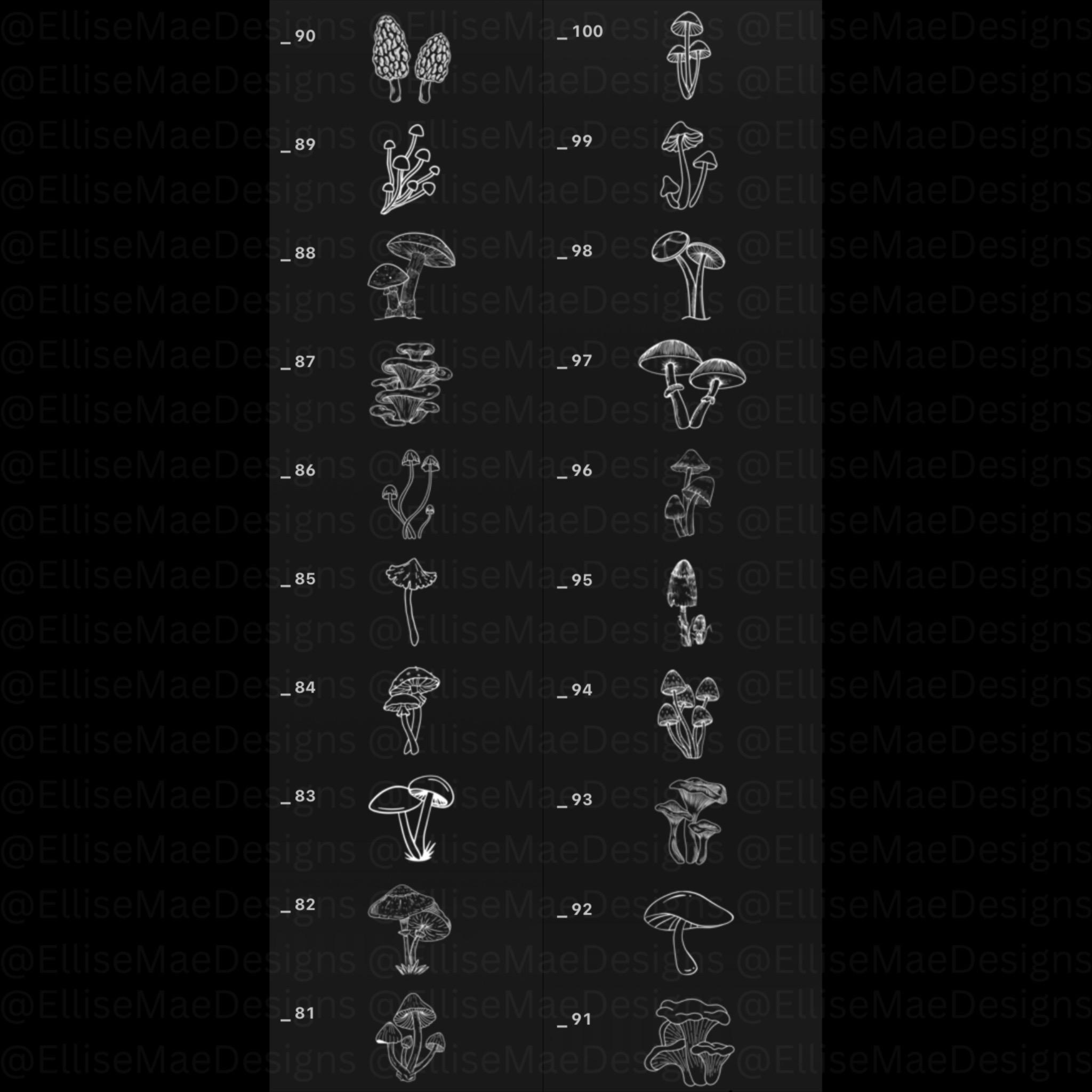 100 Mushroom Procreate Stamps – Botanical Fungi Brushes (digital ...