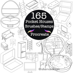 165 Procreate isometric stamp brushes isometric art brush pack | sticker design brush bundle house interior 90&#39;s Decor pocket doodle stamps